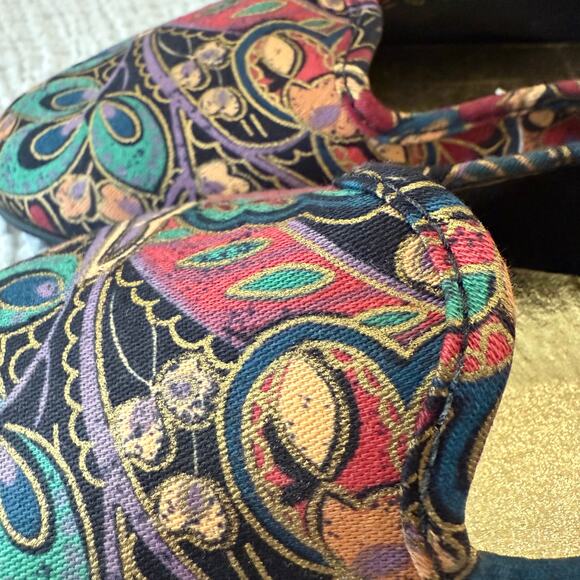 Vintage 80s 90s Ballet Flats Size 7 Canvas Fabric Paisley Jewel Gold New - Picture 8 of 10